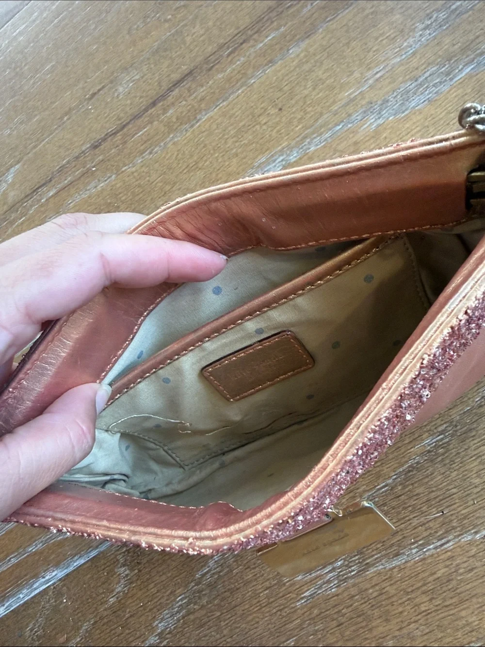 Vintage glitter Kate spade mini Penelope chain purse copper